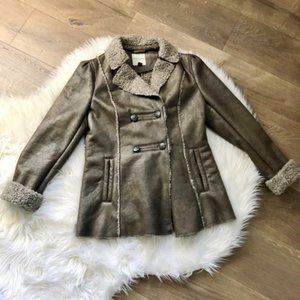 Sonoma Brown Pea Coat with Shearling Trim
